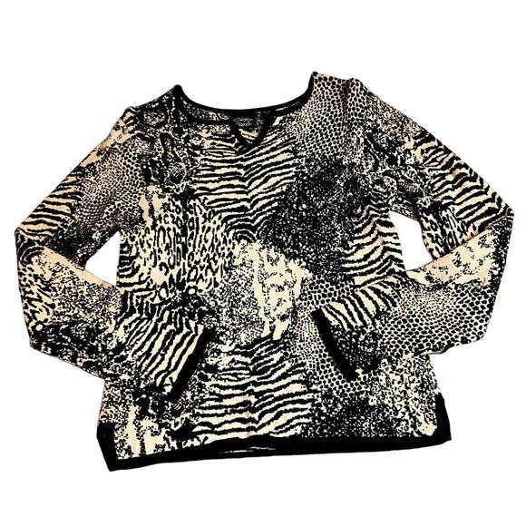 Christina Rotelli Vintage Sweater Top Long Sleeved Black Cream Size Medium - Picture 2 of 7